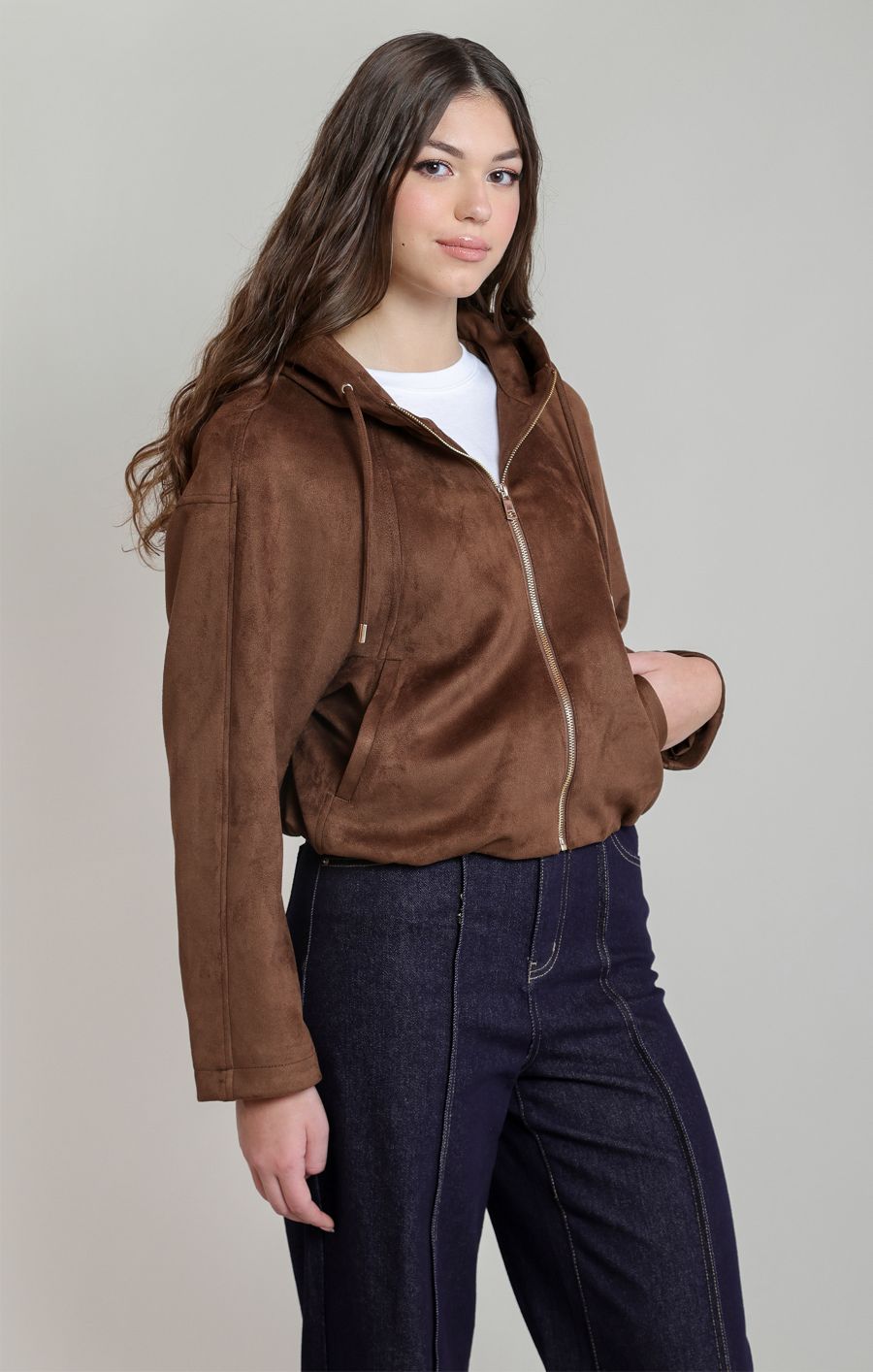 Cardigan suèdine capuchon Cardigan suèdine capuchon