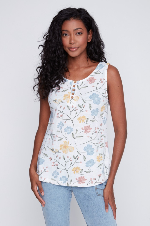 Camisole fleurie boutons
