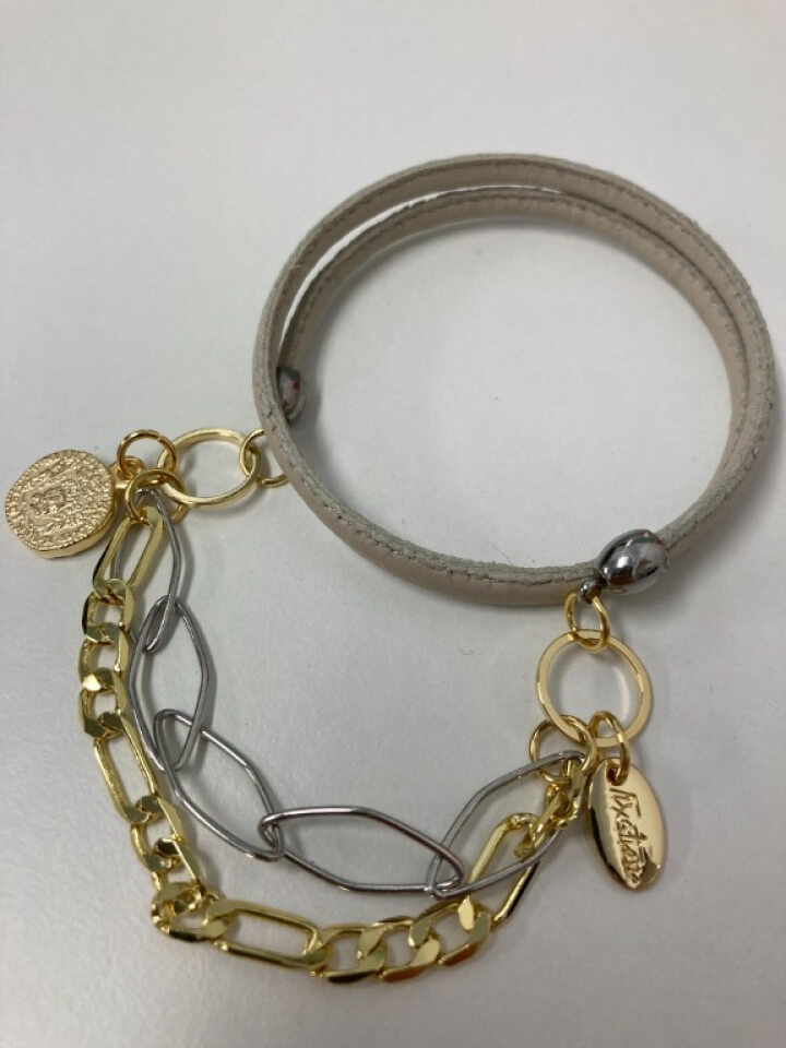 Bracelet cuir avec chaine or - Bracelet empilé - Design Fixation