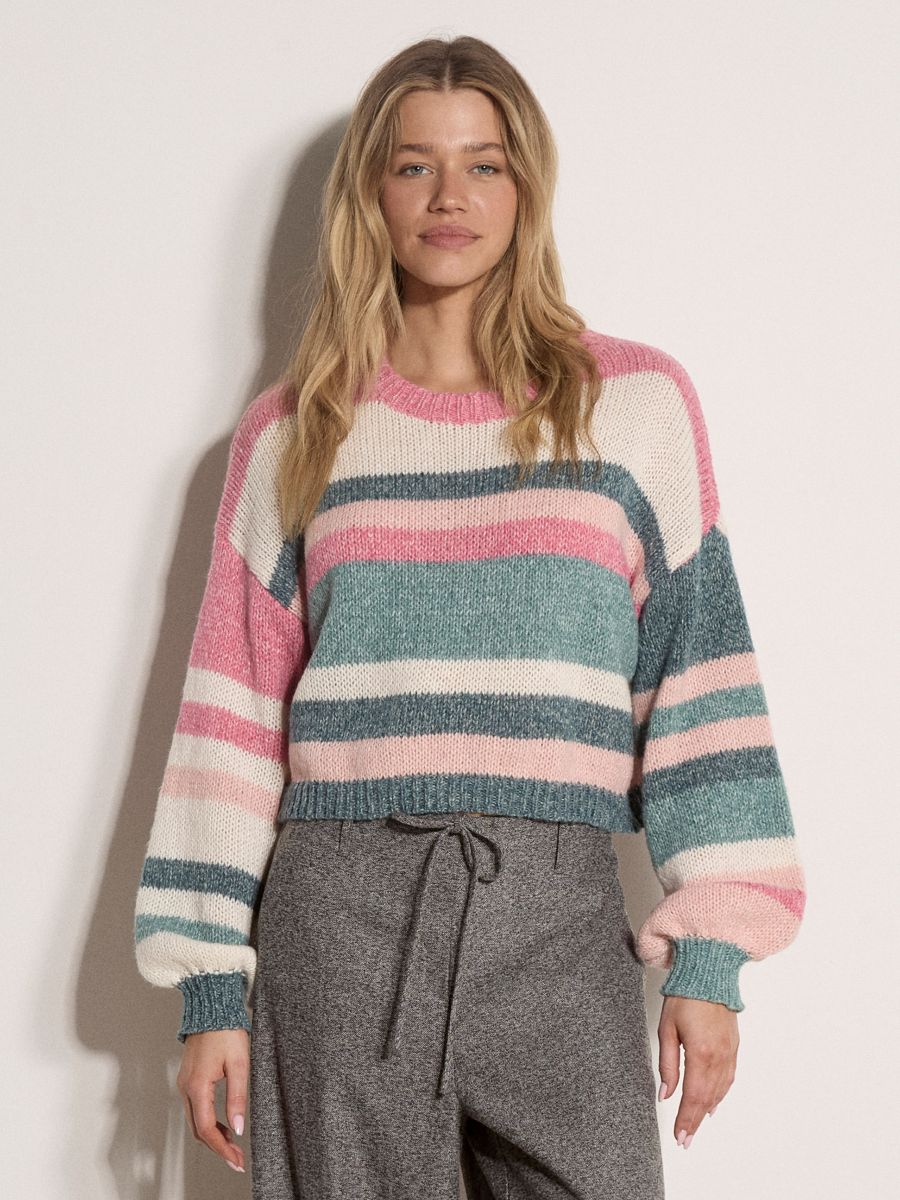 Tricot col rond rayures - x244591 - Apricot