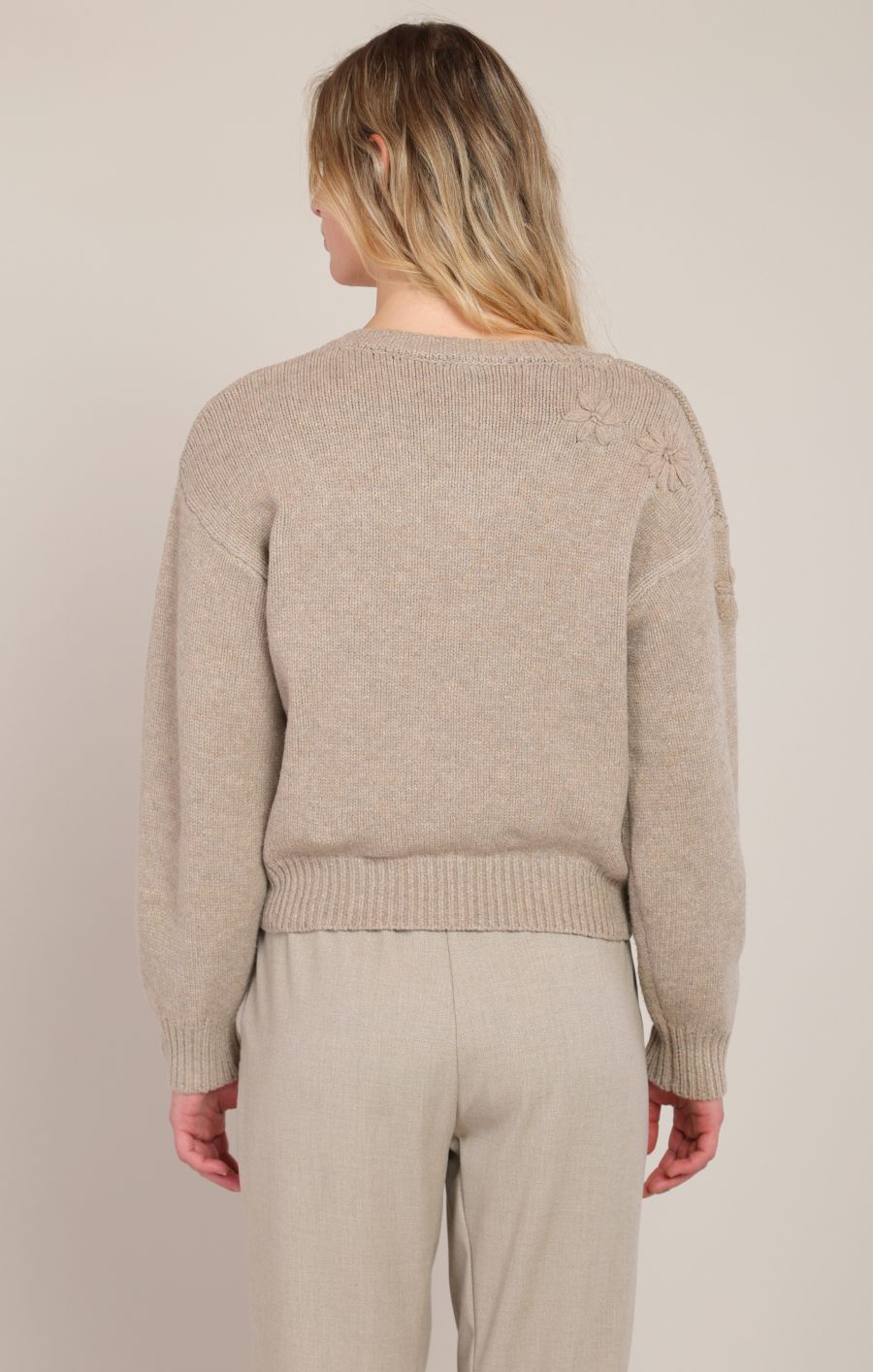 Tricot v neck broderie - 2827041 DG - Dex