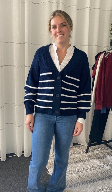 Cardigan v neck rayé