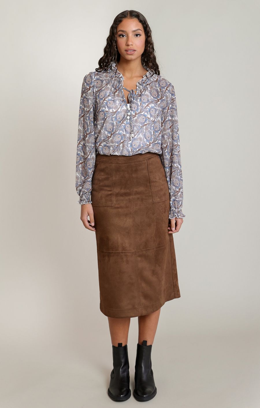 Jupe mi-longue simili suede - 2822726 D - Dex