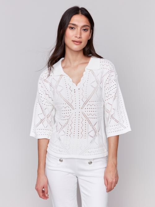 Chandail polo crochet manche 3/4 - C2783/165C - Charlie B