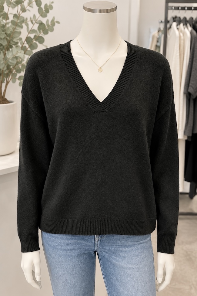 Chandail col V tricot - Chandail V profond - Louve Design