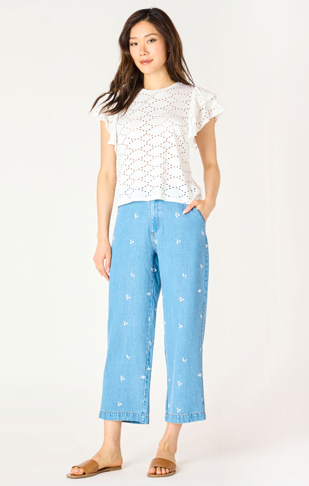 Pantalon 7/8 avec broderie