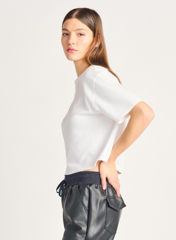 T-shirt boxy col rond uni