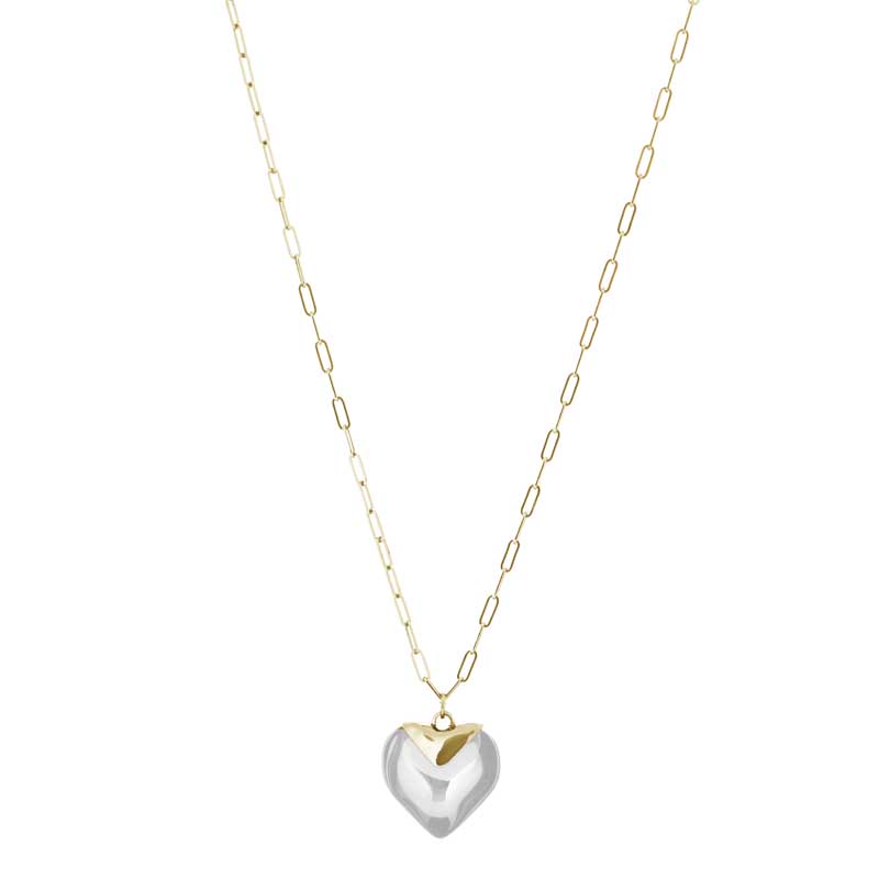 COLLIER CHAINE LONGUE COEUR TRANSPARENT
