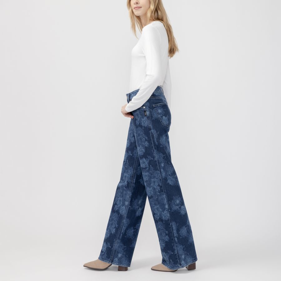 Jeans motif suki jambes larges