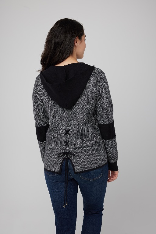 CARDIGAN TRICOT ZIP LACET BAS DOS