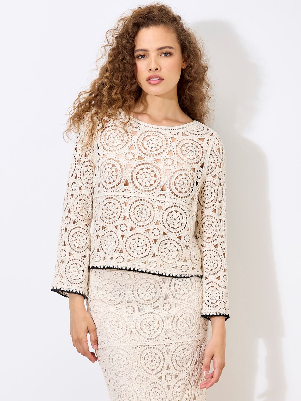 Chandail crochet col rond - 943162 - Apricot