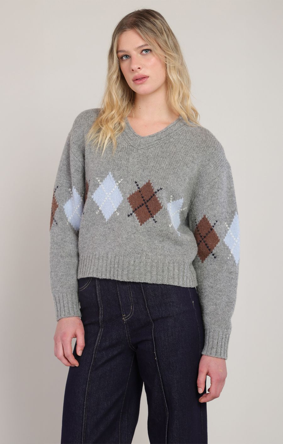Chandail tricot v neck losanges - 2827040 DG - Room 34