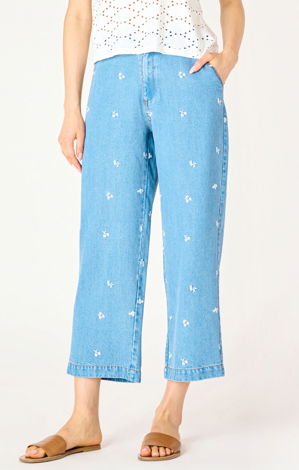 Pantalon 7/8 avec broderie