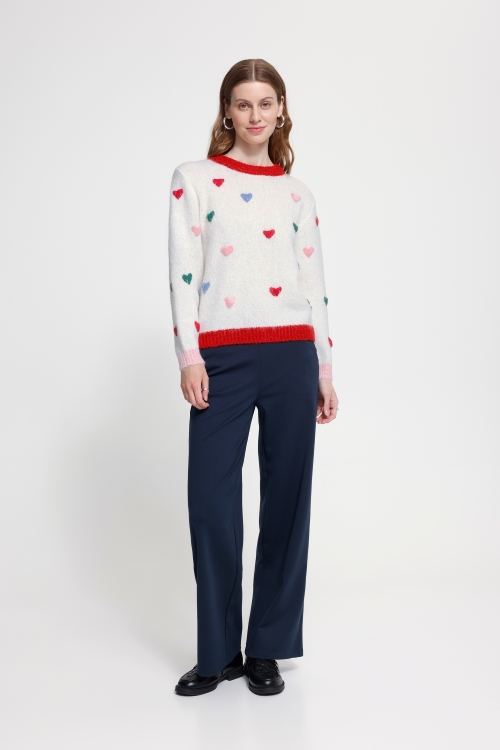 Chandail tricot coeurs brodés - 20126411 - Ichi