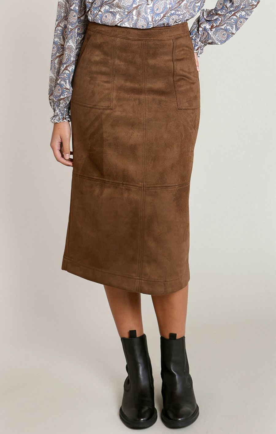 Jupe mi-longue simili suede - 2822726 D - Dex