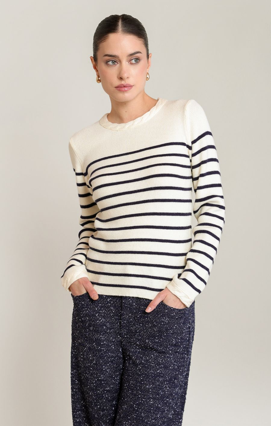 Chandail rayé col rond - 2827038 T - Black Tape