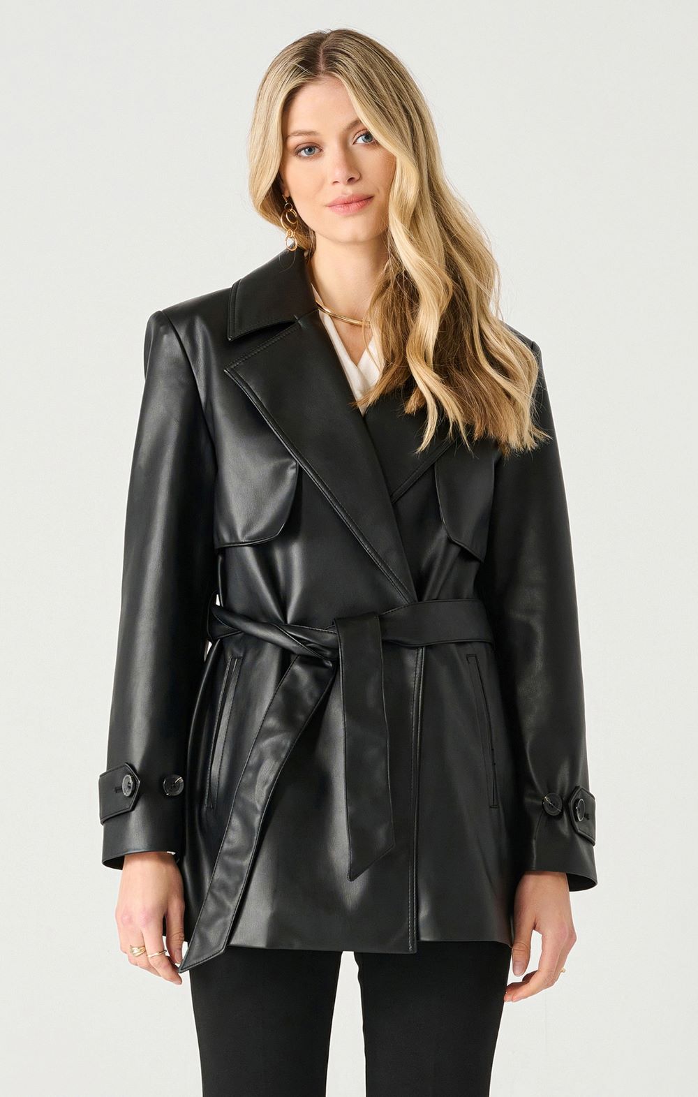 Trench simili cuir ceinture