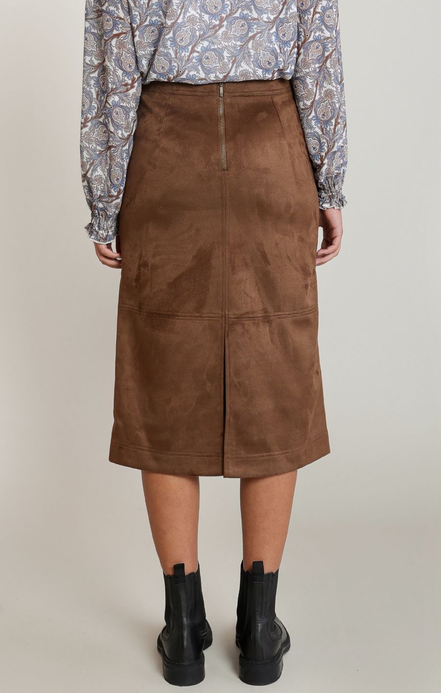 Jupe mi-longue simili suede
