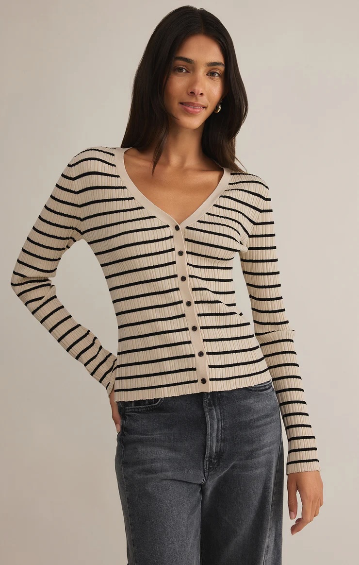 Cardigan rayures encolure en V