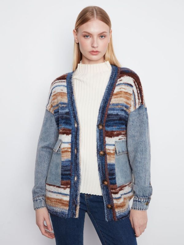 Cardigan tricot avec insertion jeans - 2161-805C - Charlie B