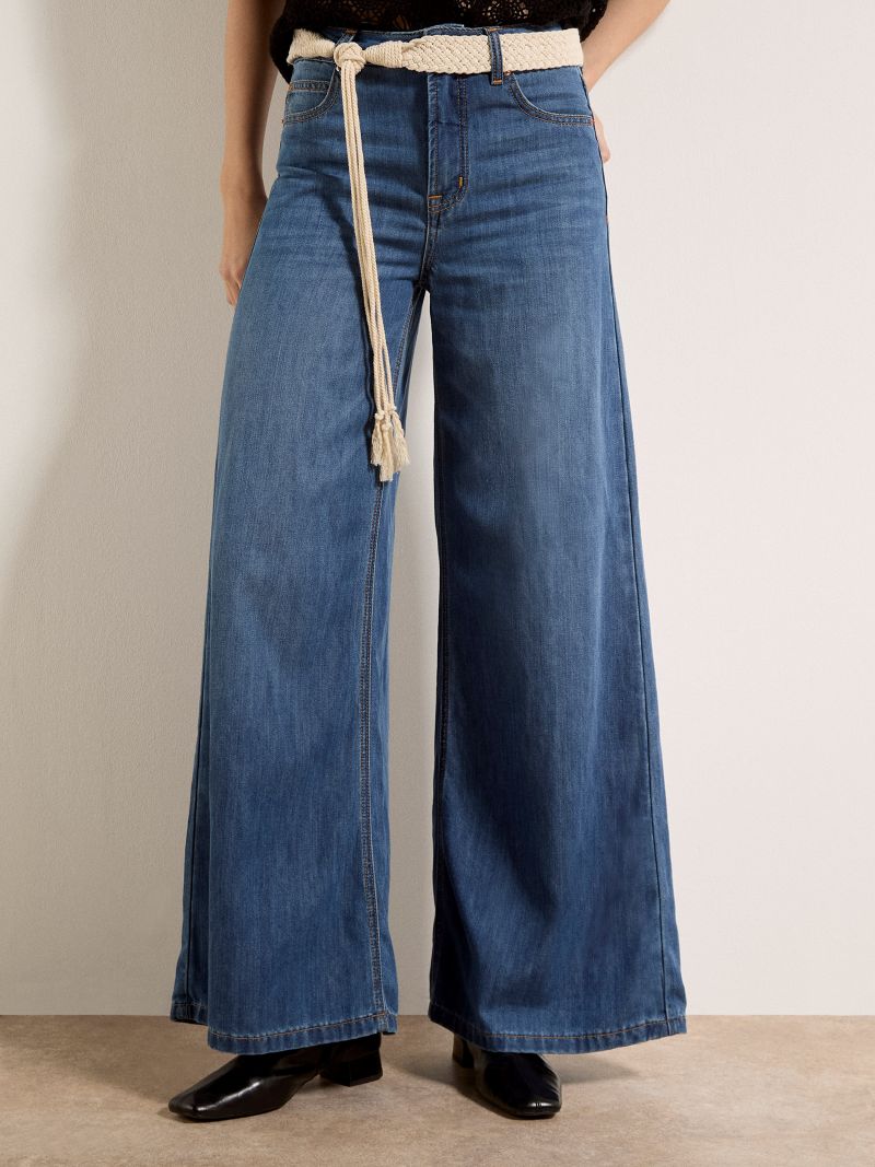 Jeans léger jambe large ceinture - X176823 - Apricot