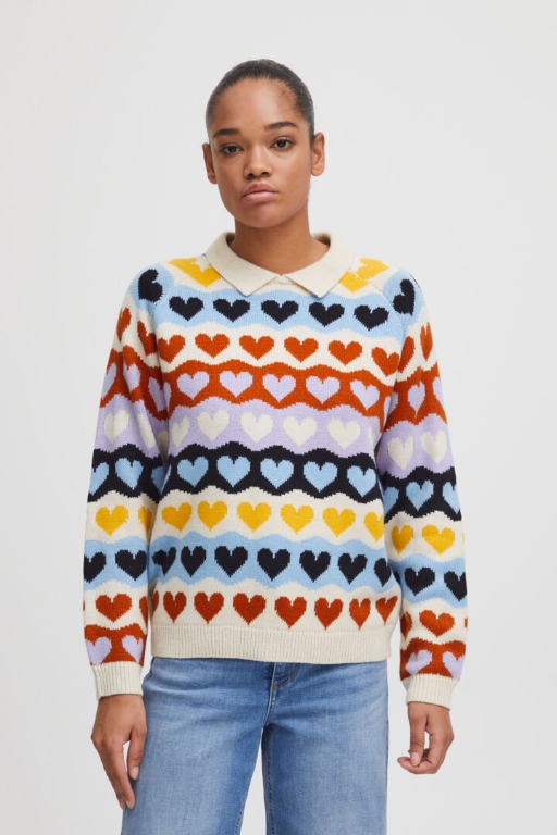 CHANDAIL TRICOT COL POLO COEURS