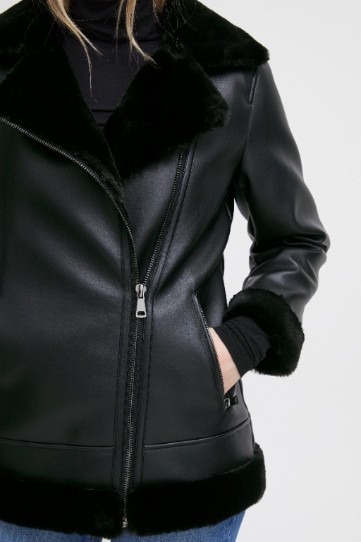 MANTEAU CHIC SIMILI CUIR ET FOURRURE