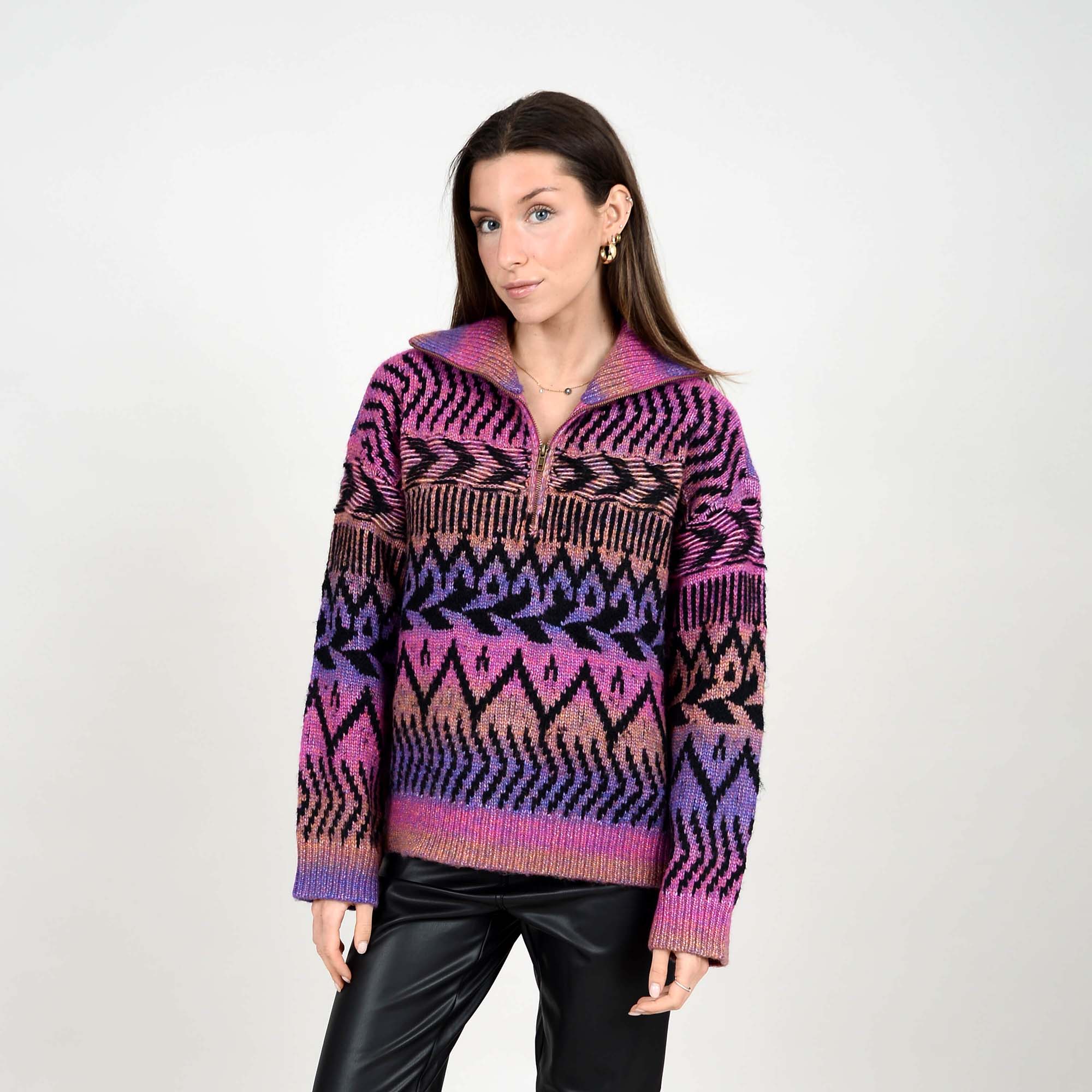 CHANDAIL TRICOT AZTEQUE ZIP COL
