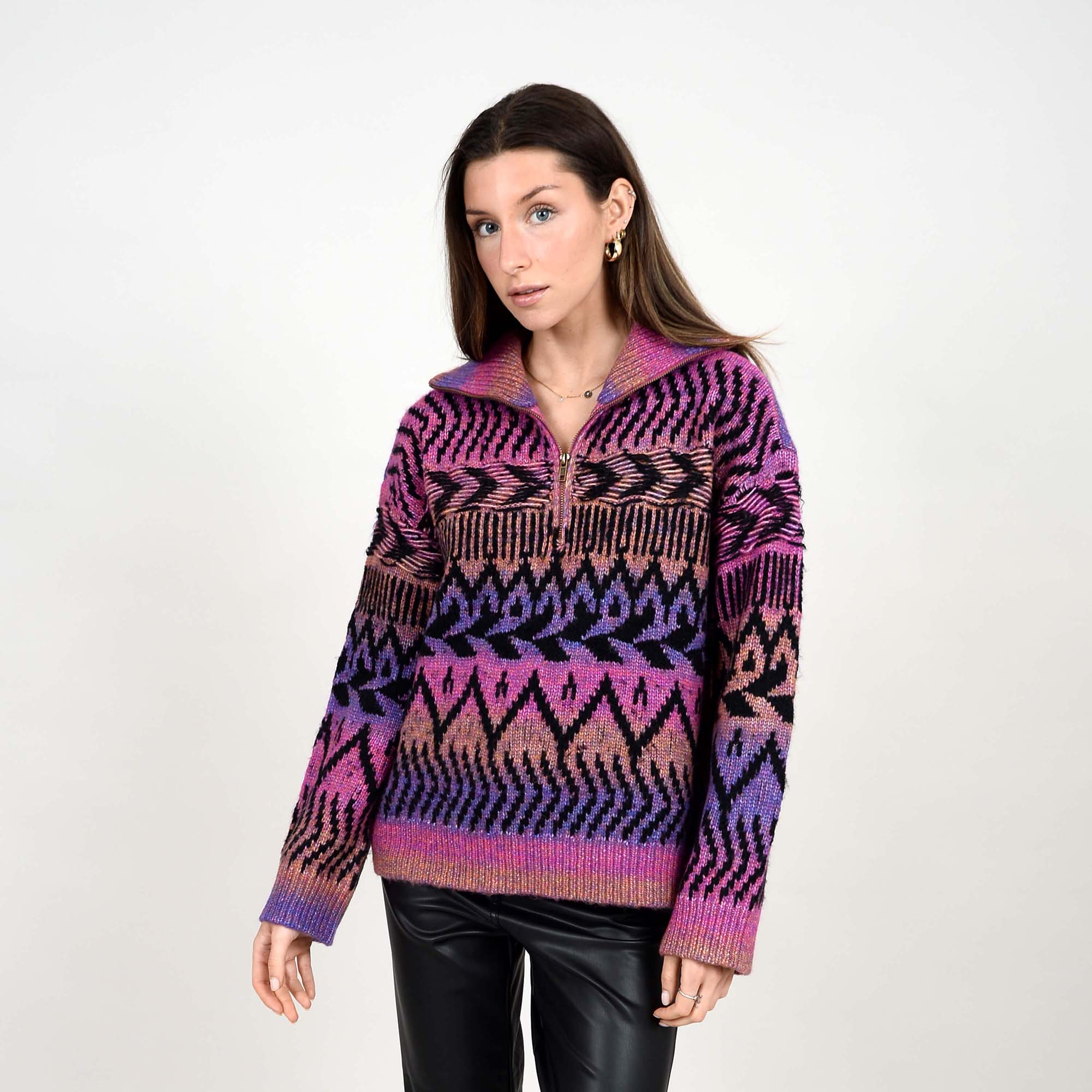 CHANDAIL TRICOT AZTEQUE ZIP COL