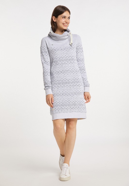 ROBE TRICOT COTON MOTIF COL BAVEUX