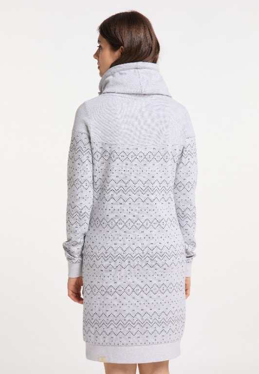 ROBE TRICOT COTON MOTIF COL BAVEUX