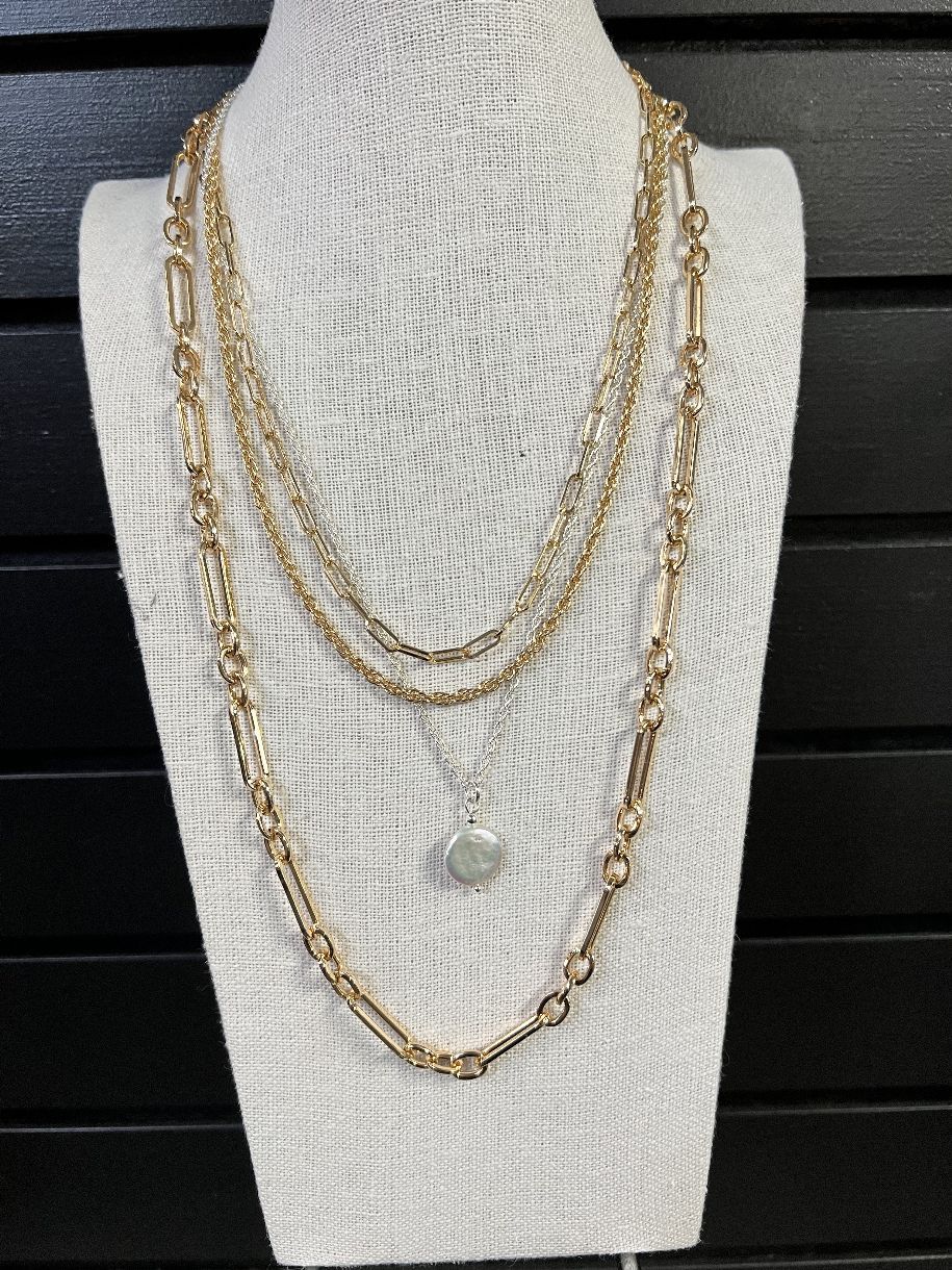 COLLIER RANGS CHAINE MAILLE TORSADE 2TON