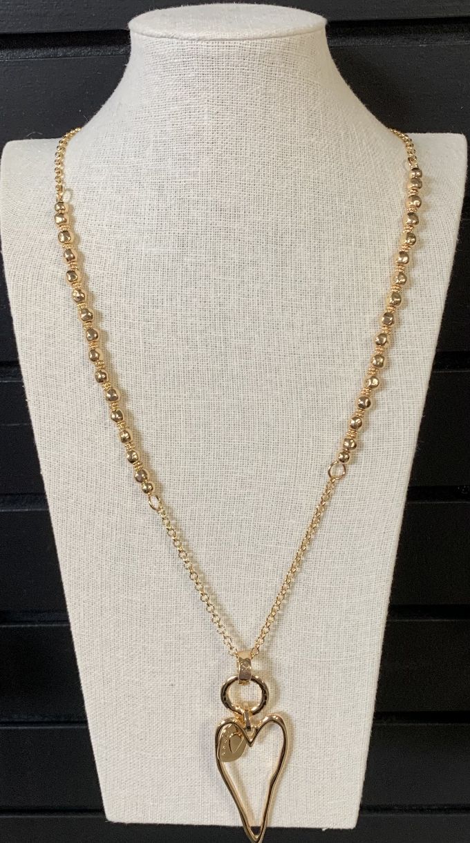 COLLIER LONG COEUR LONG BILLES ET CHAINE