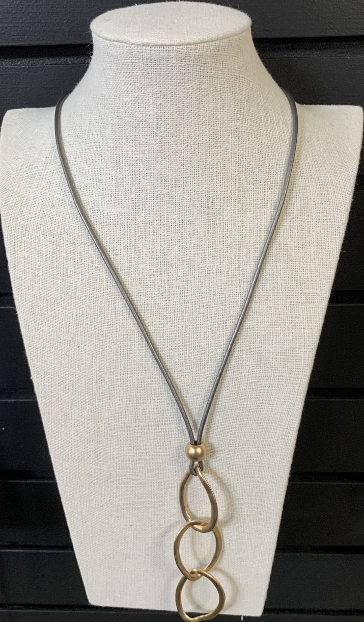 COLLIER LONG LACET CUIR GOUTTES D'EAU