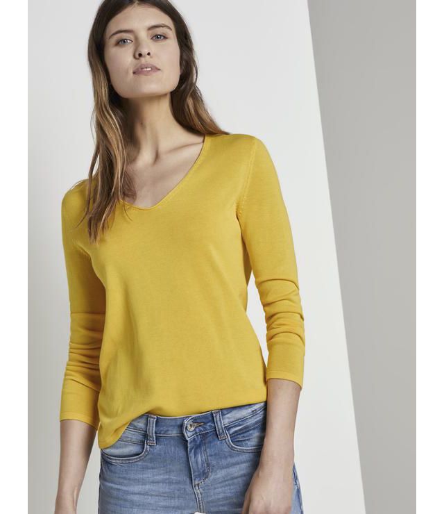 CHANDAIL TRICOT V NECK DROIT UNI - - Tom Tailor