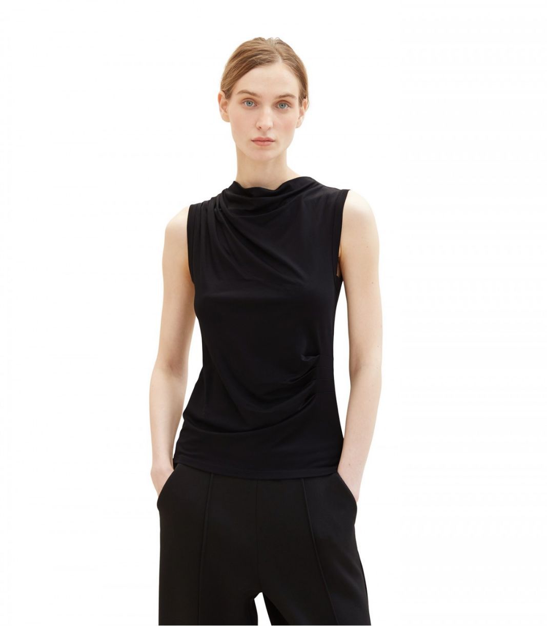 CAMISOLE CHIC COL MONTANT PLISSÉE UNIE