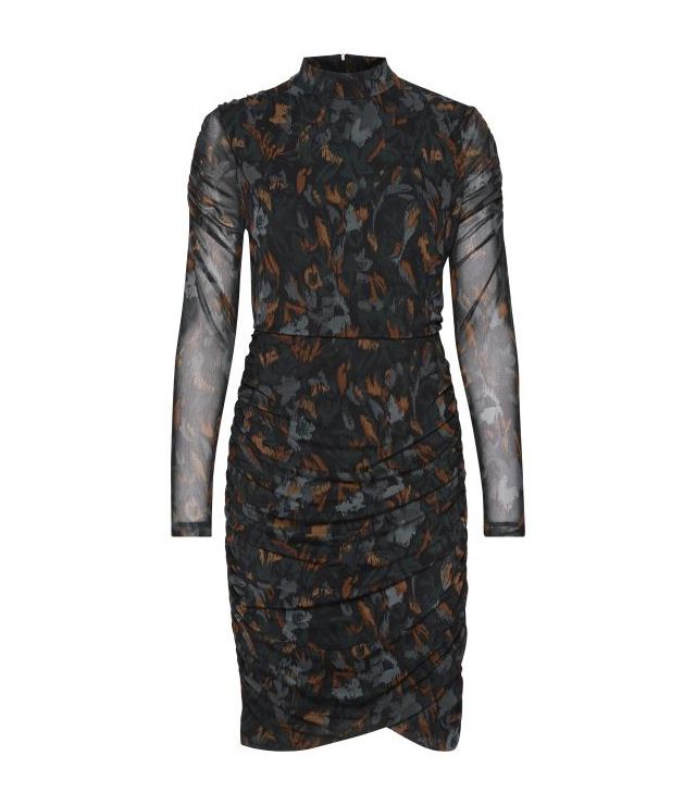 ROBE CHIC COL MONTANT MOTIF MÈCHE DOUBLÉ