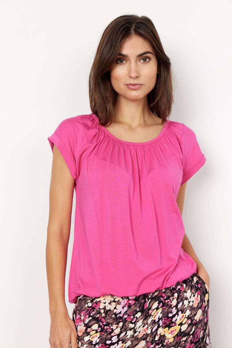 T-SHIRT COL ROND BANDE BAS UNI