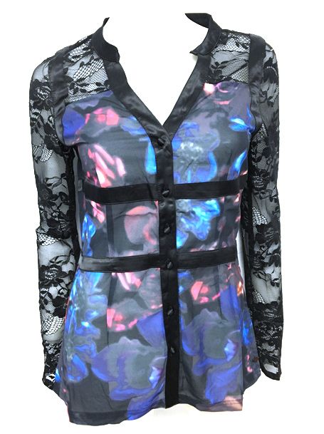 BLOUSE DENTELLE MCH DEVANT SATIN MOTIF