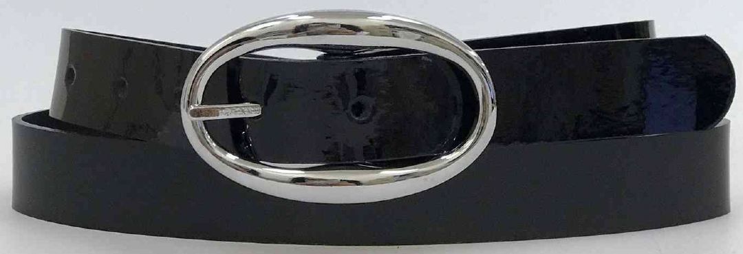 CEINTURE CUIR VERNI BOUCLE OVALE ARGENT