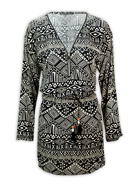 BLOUSE TUNIQUE MOTIF ZIP COL V MCH REVER